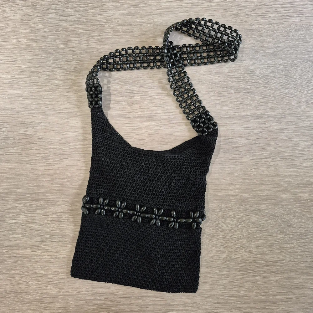 Chic Black Beaded Shoulder Bag